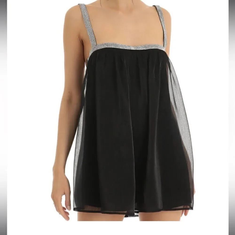 Lucy In The Sky Dove Rhinestone Strap Baby Doll Black Dress Size Small